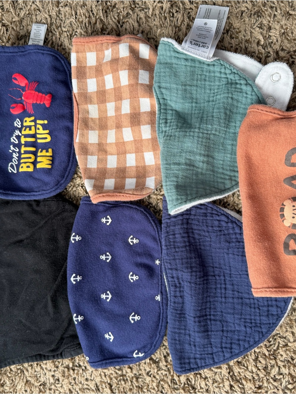 Carter's Navy, Rust, Teal and Tan Baby Bib Set
